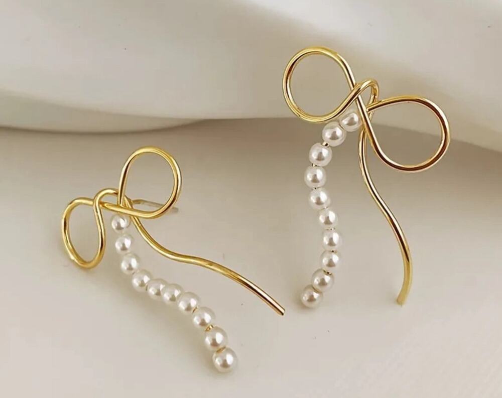 Pearl Bow Wire Earrings Sterling post